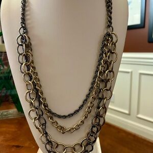 Layered Two-Tone Chain Necklace in Antique Gold and Gunmetal